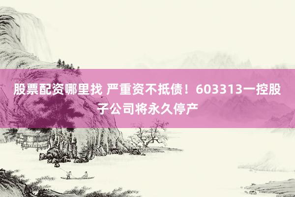 股票配资哪里找 严重资不抵债！603313一控股子公司将永久停产